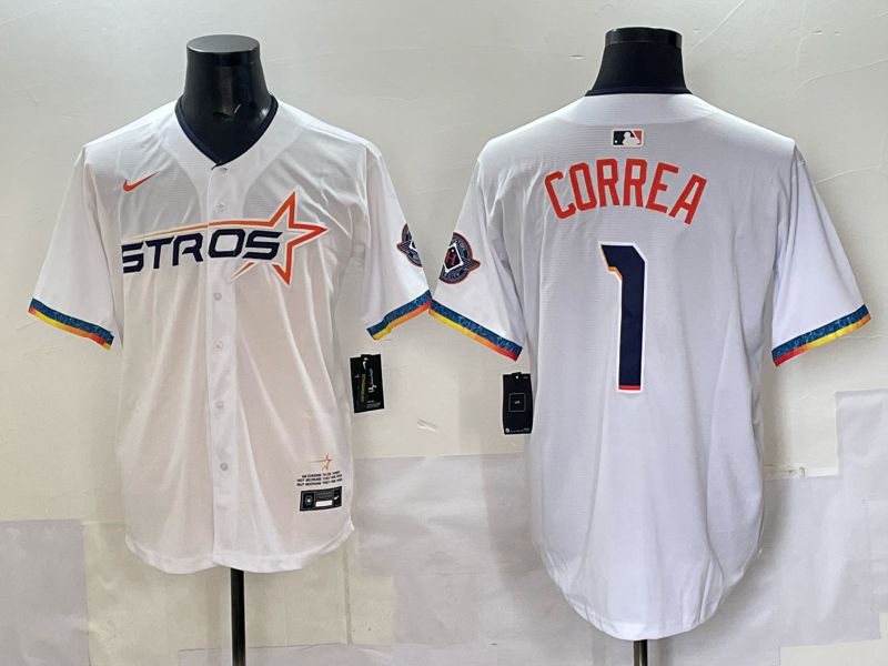 Men 2025 Houston Astros #1 Correa White Four generations Joint Name Nike MLB Jersey style 05->houston astros->MLB Jersey